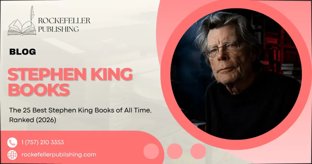 Collage of the best Stephen King books including It, The Shining, and Misery